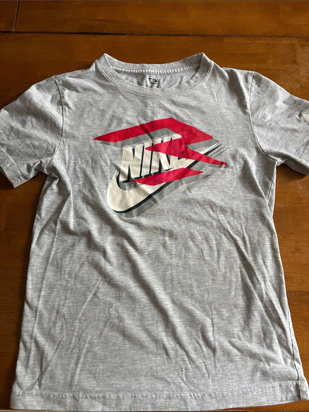 Nike Light Gray Short-Sleeve Tee with Red and White Logo